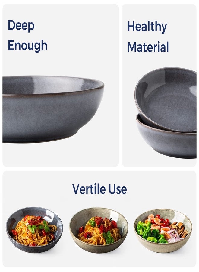 AmorArc 8.5'' Large Pasta Bowls, 36oz Stoneware Pasta Serving Bowls Set of 6 for Kitchen, Wide Bowls for Pasta,Salad,Fruit,Oatmeal, Microwave Safe, Reactive Glaze-Gray - Image 4
